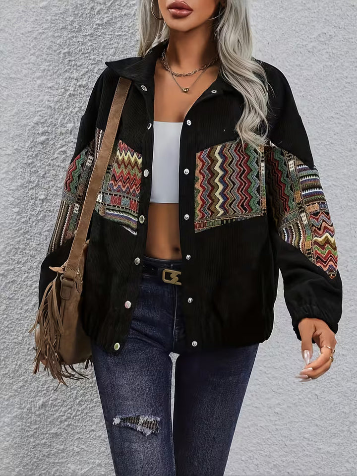 Denyque - Chaqueta Con Patchwork Geométrico Multicolor y Solapas
