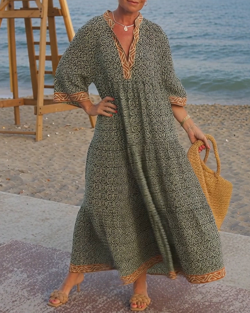 Amandi - Vestido largo Con Cuello en V Estampado