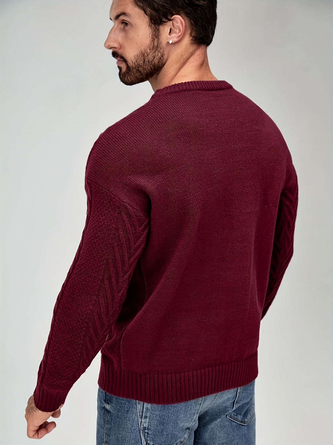 Eiduks - Jersey Clásico de Cuello Redondo Con Punto Trenzado