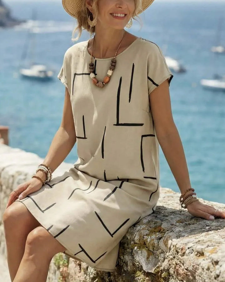 Ainee - Vestido De Verano Estampado Con Cuello Redondo