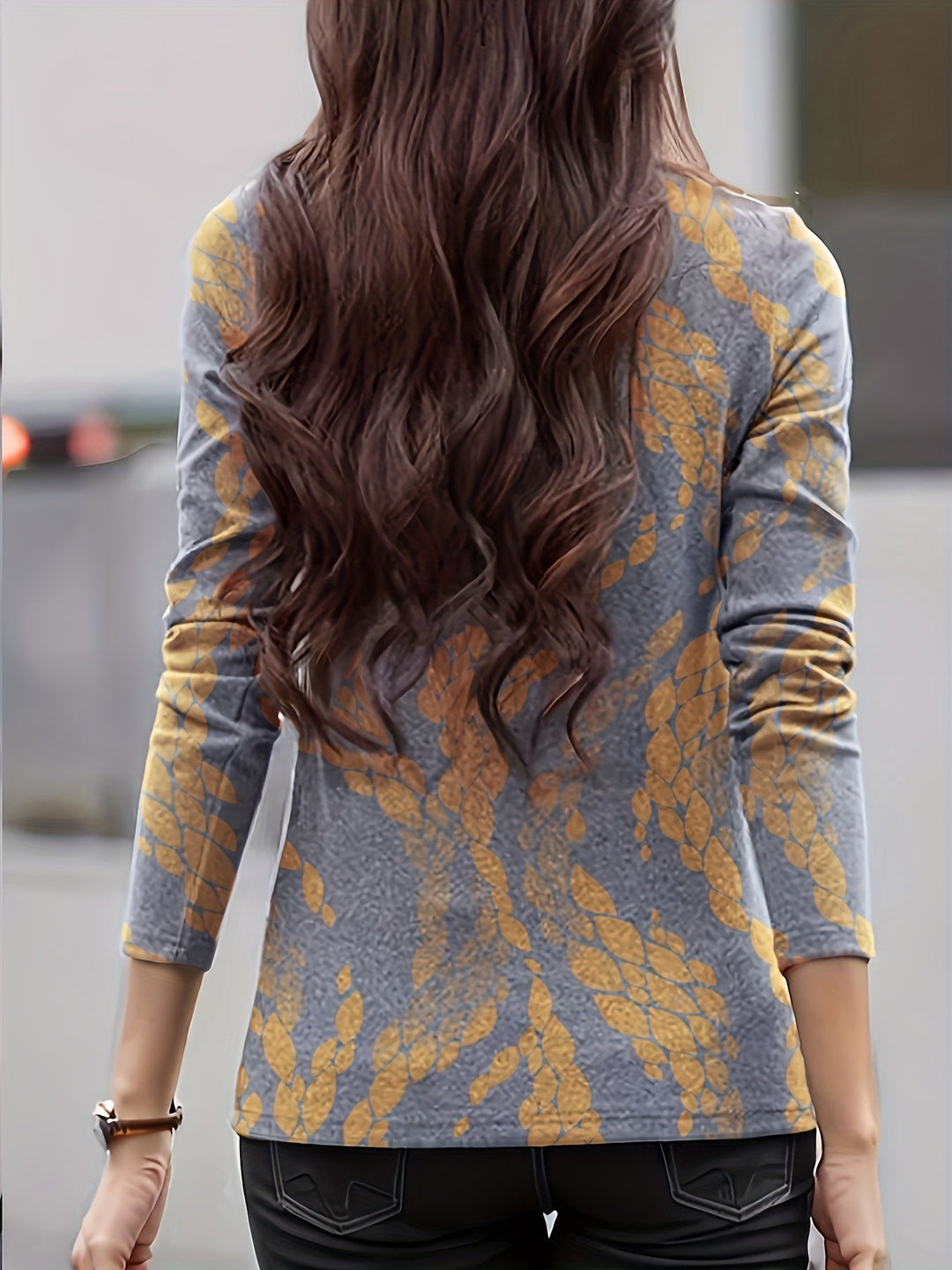 Emine - Top Estampado de Cuello Alto Con Detalle Plisado