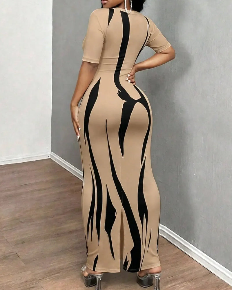 Vionia - Vestido Ajustado a Rayas Con Cuello En V