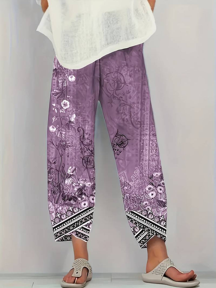 Thimasha - Pantalones Capri Con Estampado Floral Vintage y Cintura Elástica