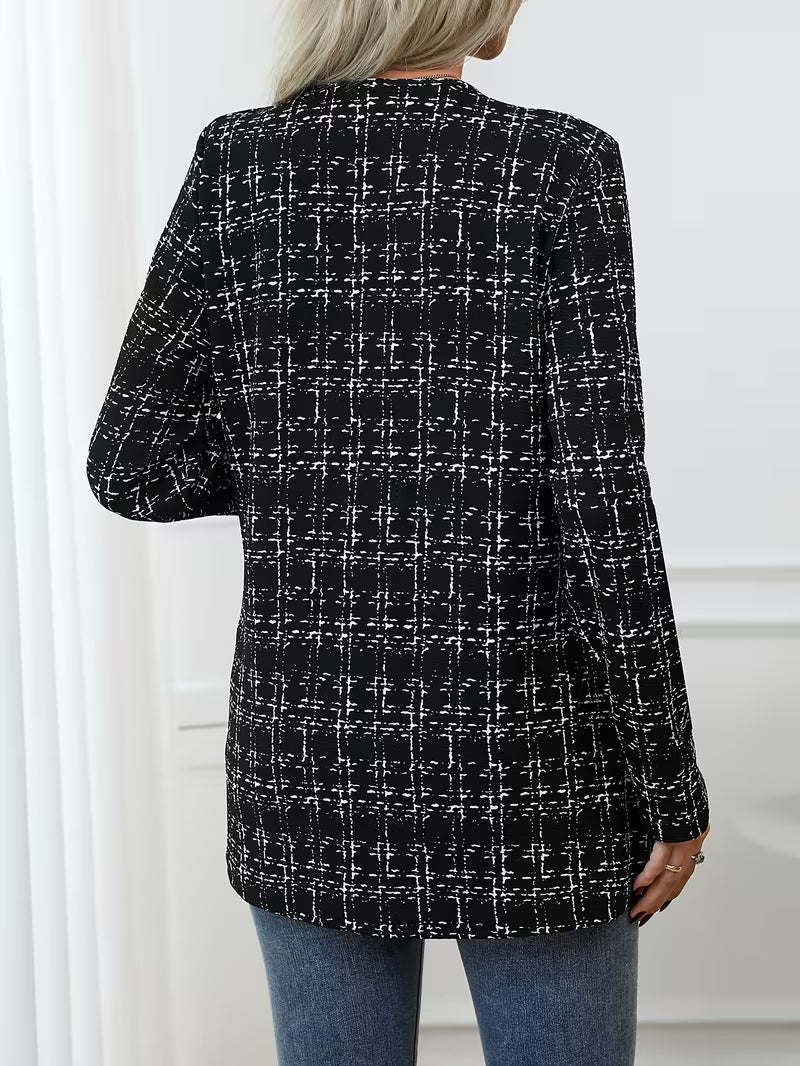 Zikana - Chaqueta Larga a Cuadros Con Abertura Frontal