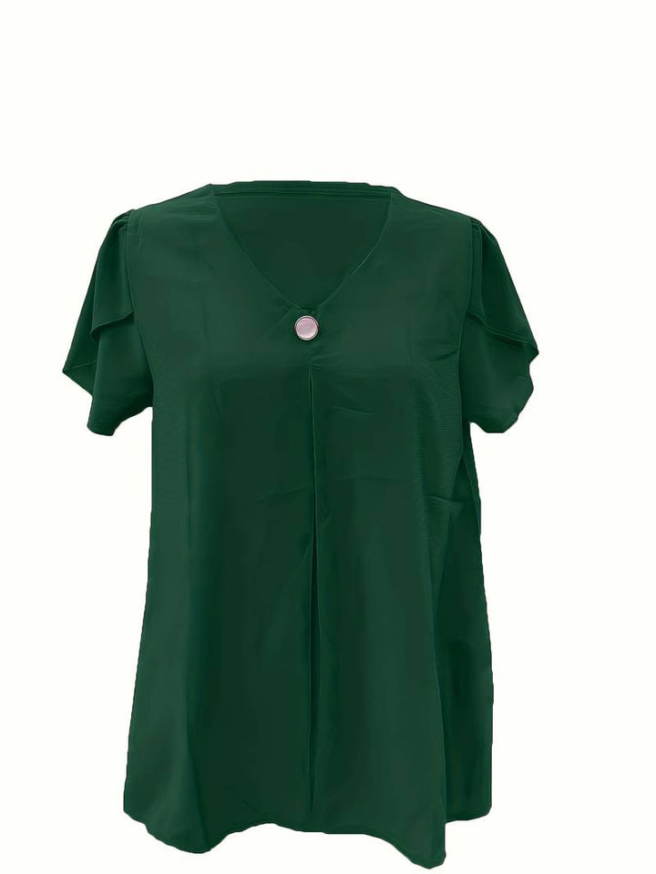 Thilakshi - Blusa de Manga Corta Con Volantes y un Solo Botón