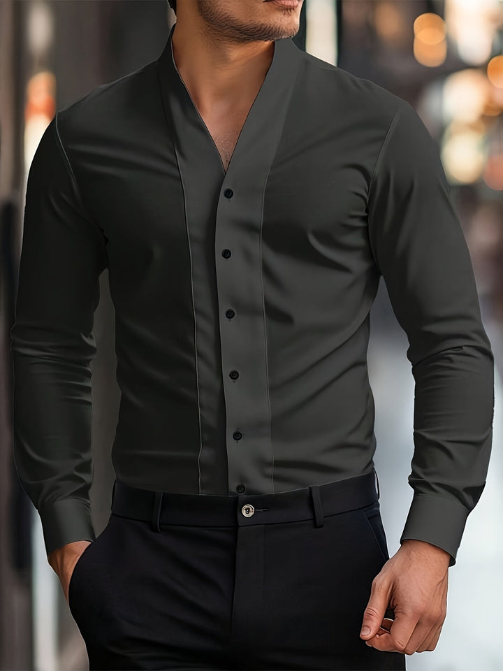 Almasbek - Camisa De Manga Larga Con Cuello en V Y Corte Ajustado