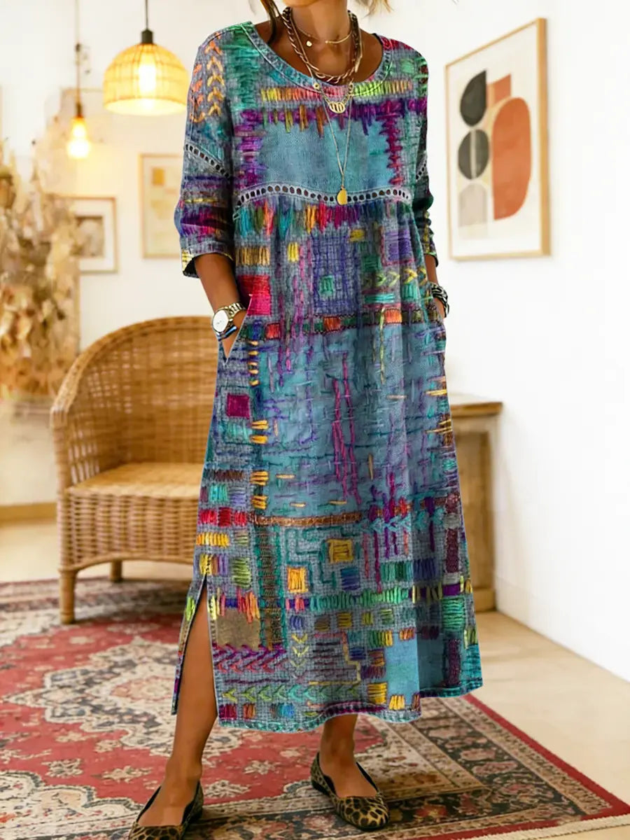 Nihada - Vestido Midi Acampanado De Estilo Artístico