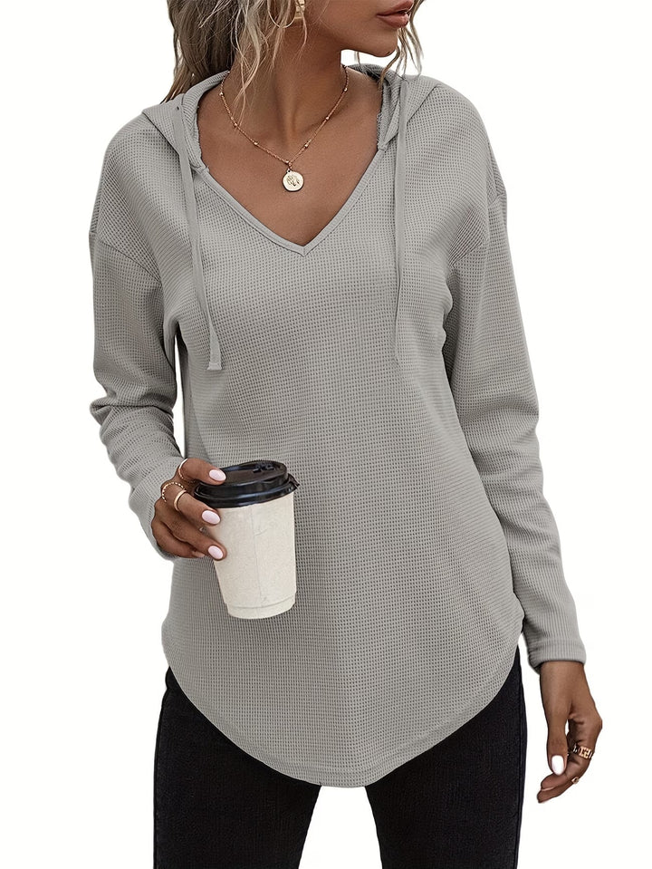 Seonie - Manga Larga Cuello en V Sudadera Con Capucha