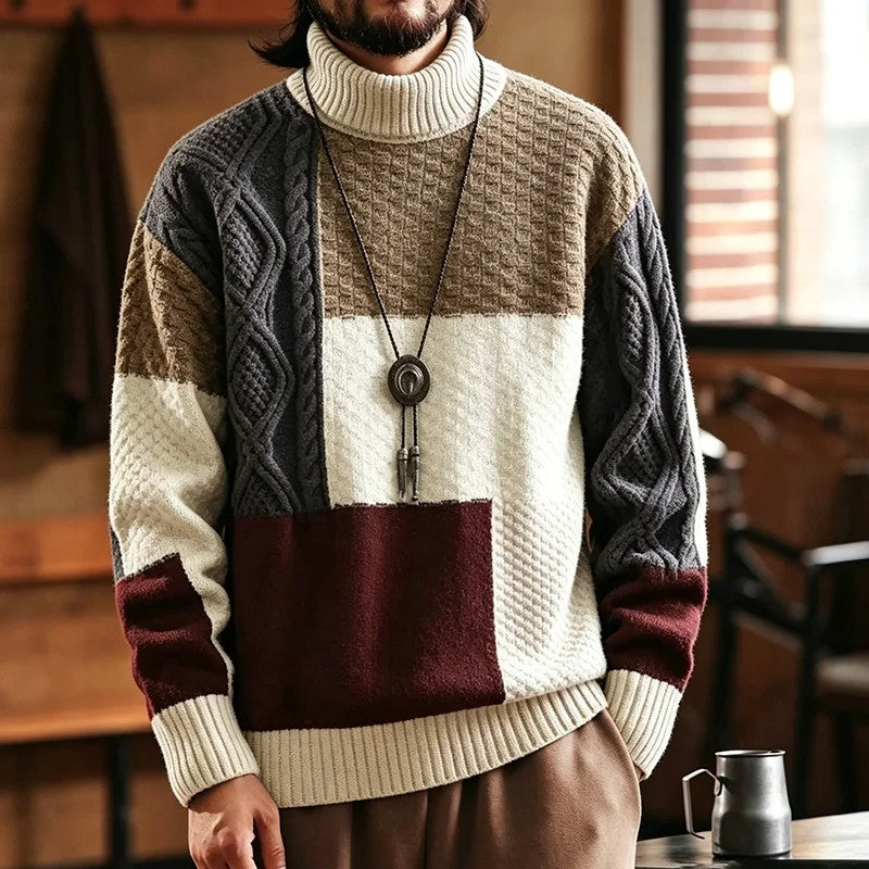 Trevon - Jersey De Punto Trenzado Con Diseño De Retazos