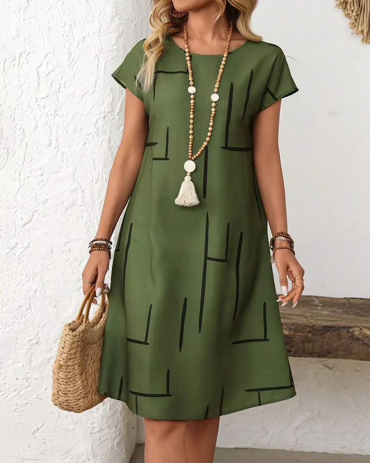 Ainee - Vestido De Verano Estampado Con Cuello Redondo