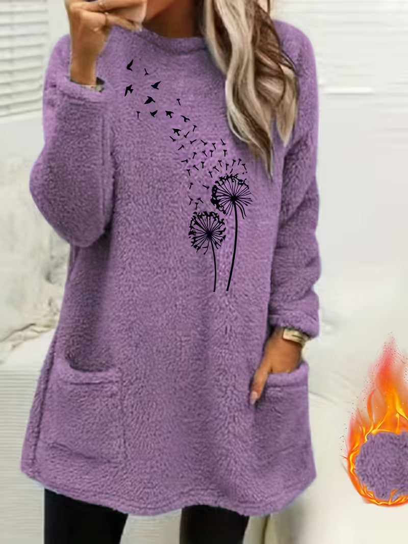 Zibija - Sudadera De Forro Polar Con Estampado De Diente De León