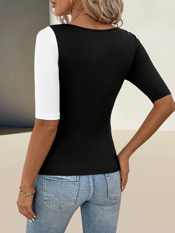 Fadile - Top De Cuello Cuadrado Con Bloques De Colores Contrastantes