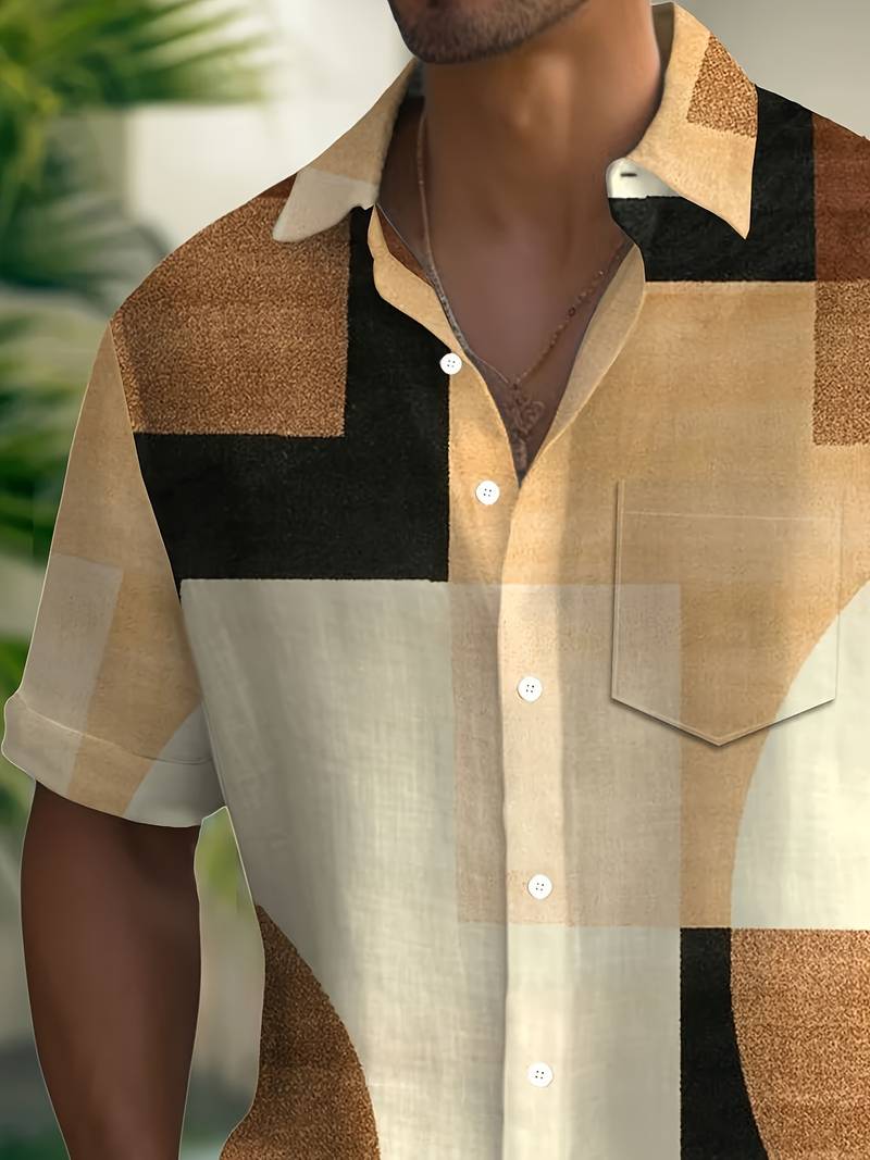 Boucher - Camisa De Manga Corta Con Estampado Geométrico Vintage Y Botones