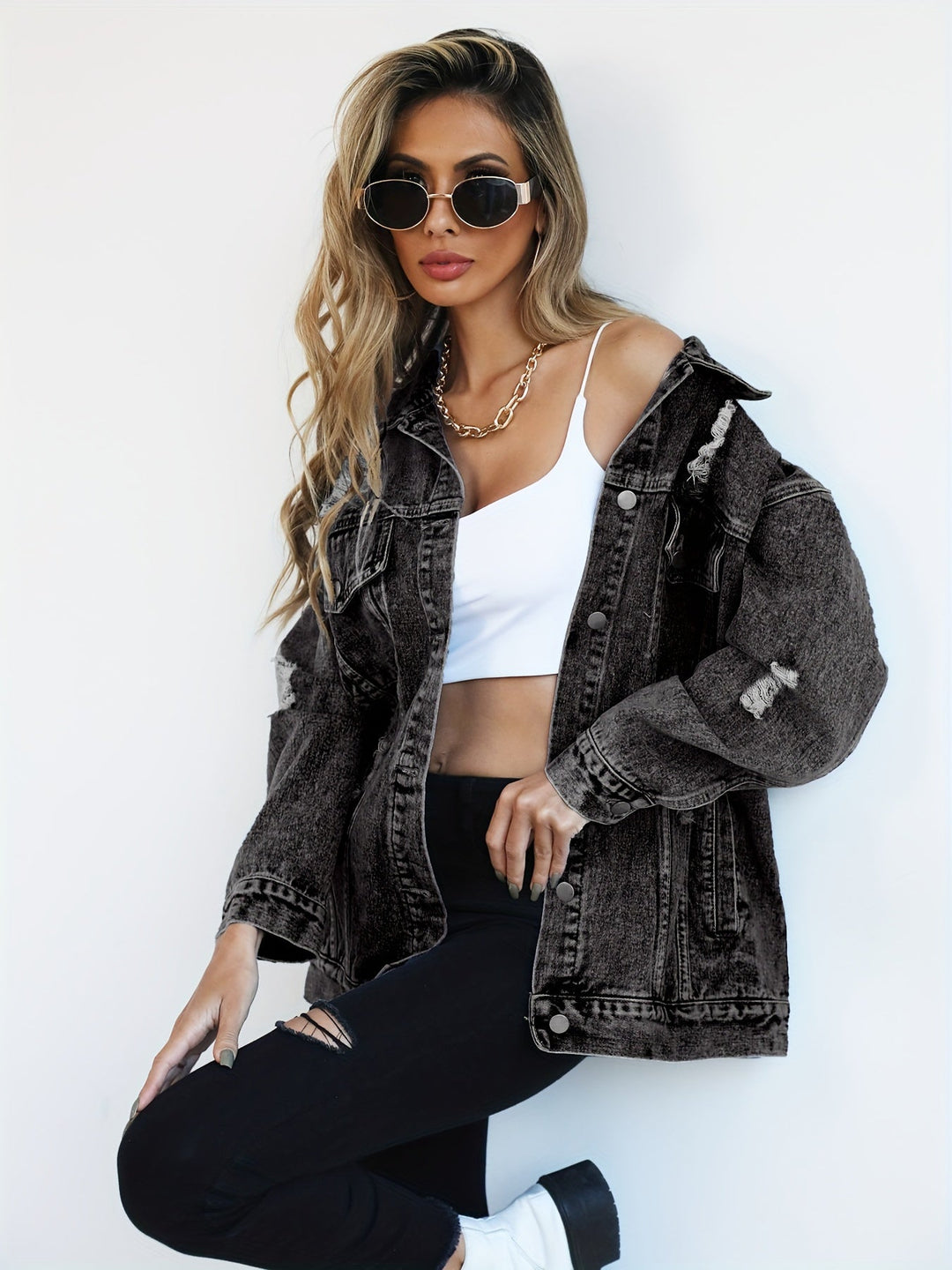 Keazjah - Chaqueta Vaquera De Corte Ancho