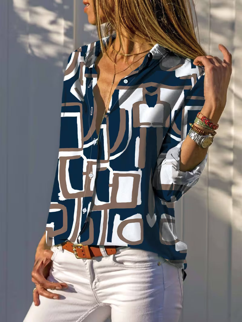 Fizana - Camisa Informal De Gasa Con Estampado Geométrico