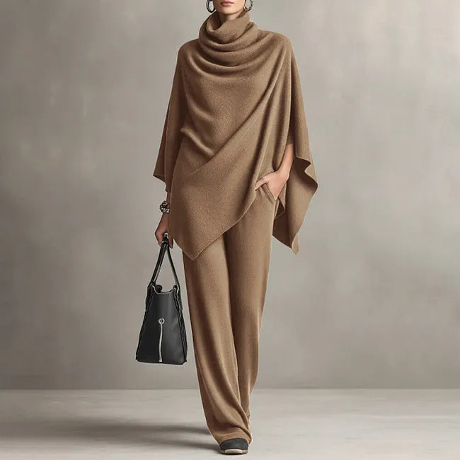 Deidraa - Conjunto De Capa Con Cuello Vuelto Y Pantalones De Pierna Ancha