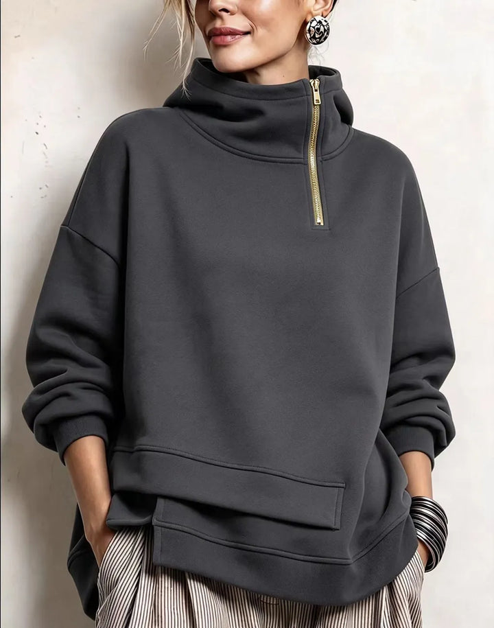Lyona - Sudadera Moderna Asimétrica De Cuello Alto