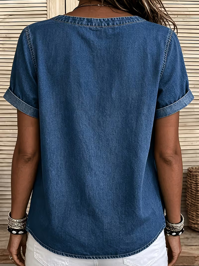 Ferina - Camiseta Vaquera De Manga Corta Con Efecto Desgastado