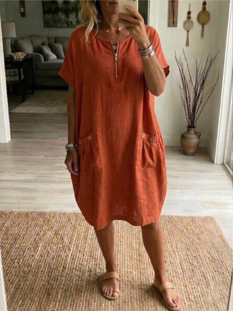 Slavka - Vestido Midi Con Bolsillos y Cremallera