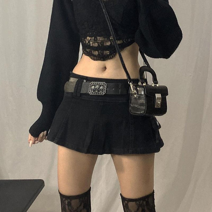 Linda - Minifalda Vaquera Plisada Con Cinturón