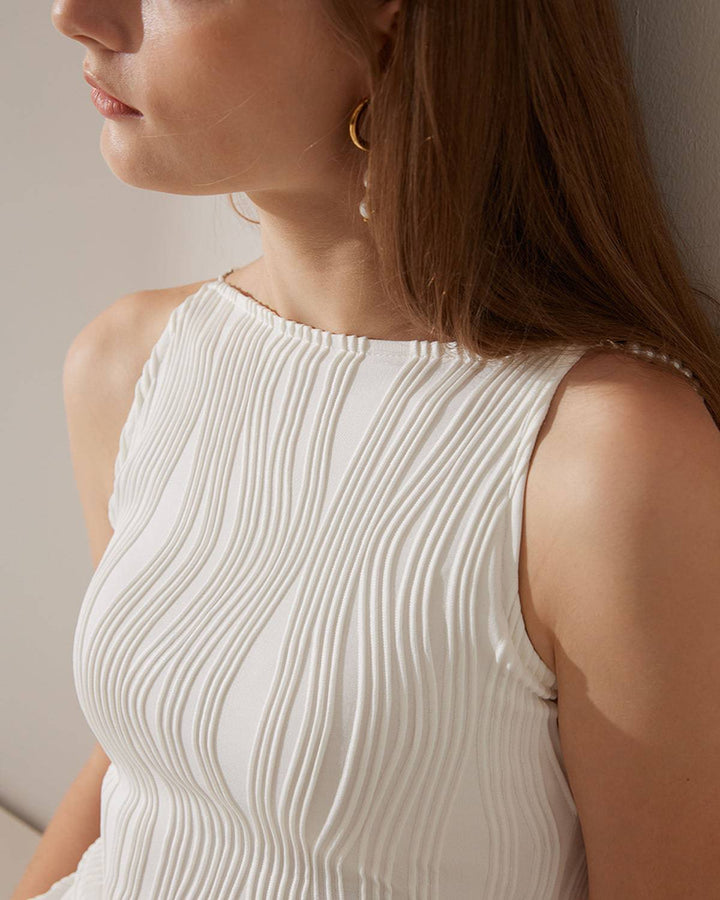 Simonen - Vestido MIDI Sin Mangas Perla ondulada