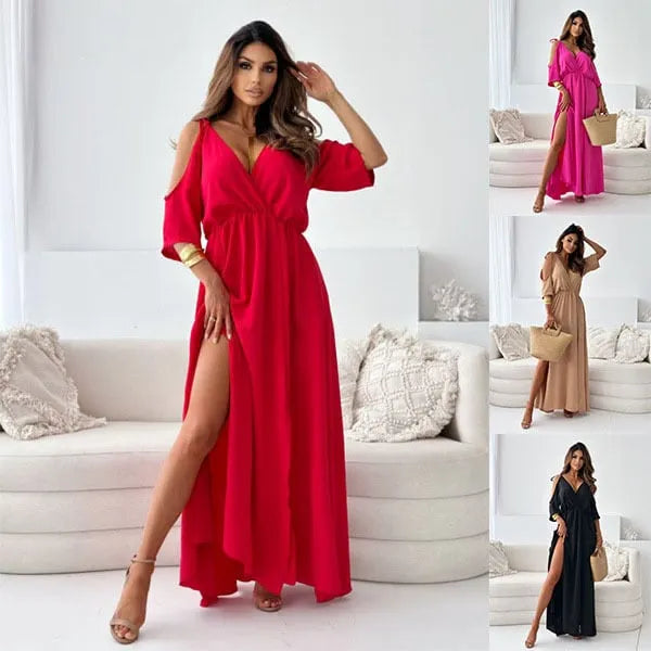 Lene - Vestido Con Hombros Al Aire y Abertura