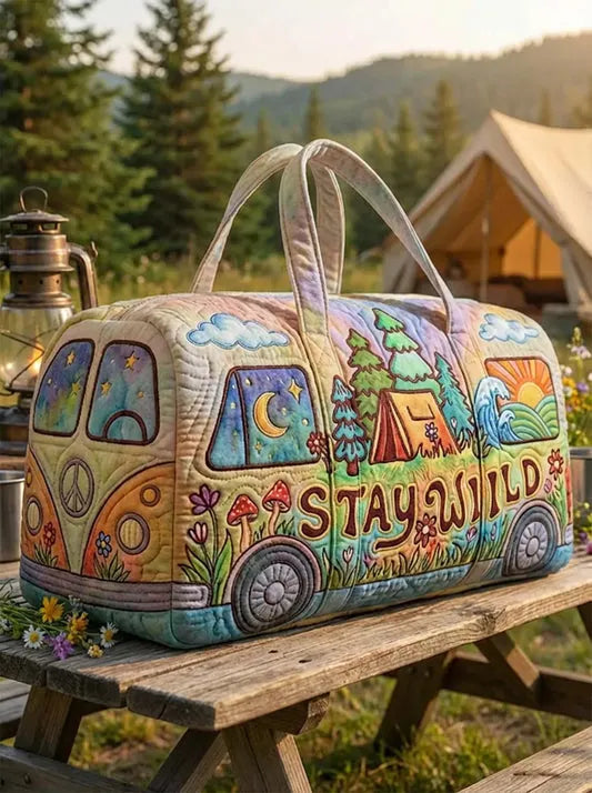 RetroBloom - Bolsa de Viaje Acolchada con Estampado Vintage de Autocaravana