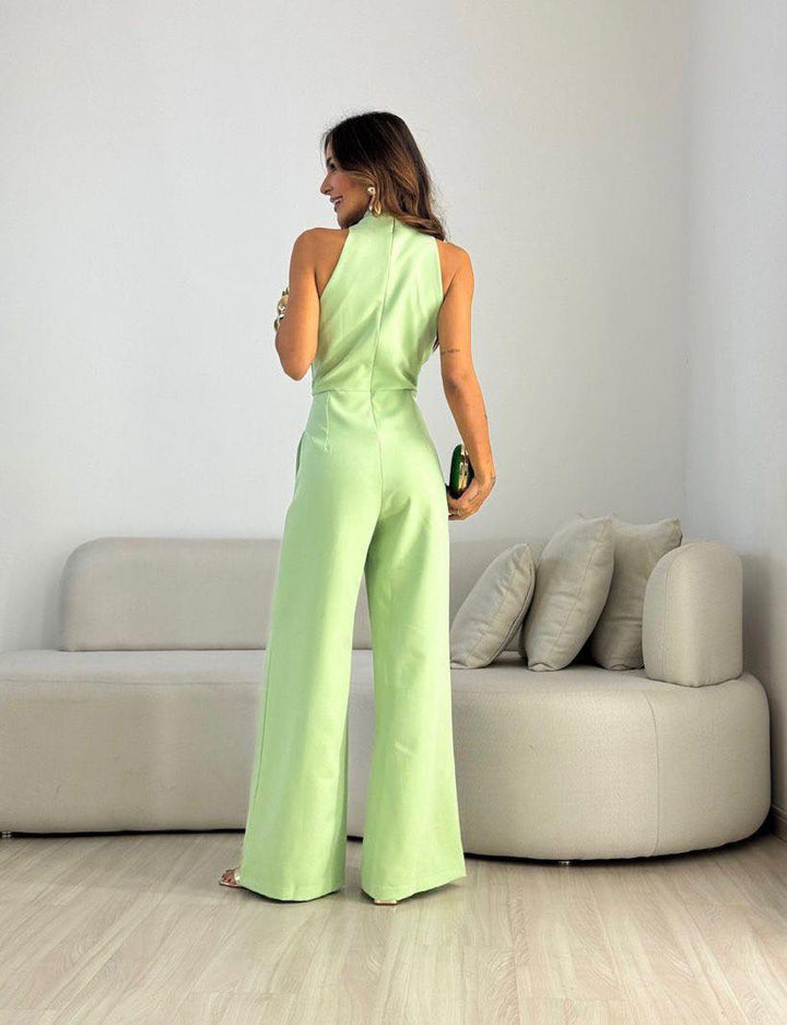 Kamwi - Mono Elegante Con Cuello Drapeado Y Pernera Ancha