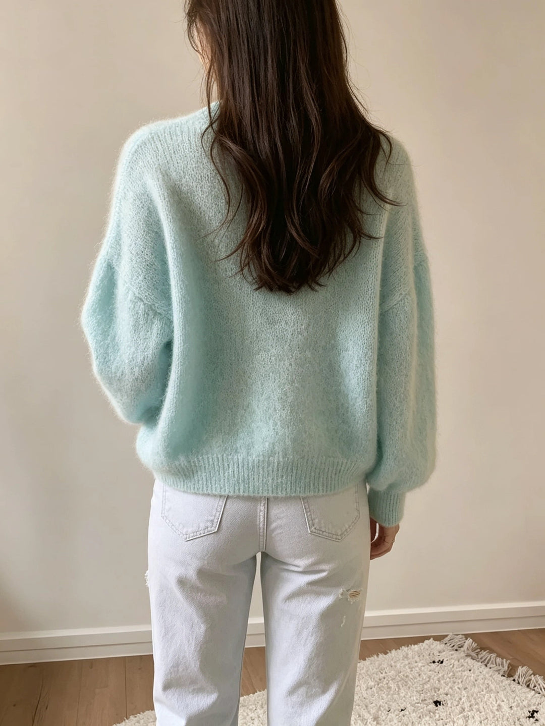 Margaretha - Jersey de Punto con Cuello Redondo y Mangas Abullonadas