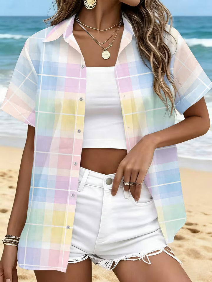 Harrell - Camisa de manga Corta con Estampado de Cuadros