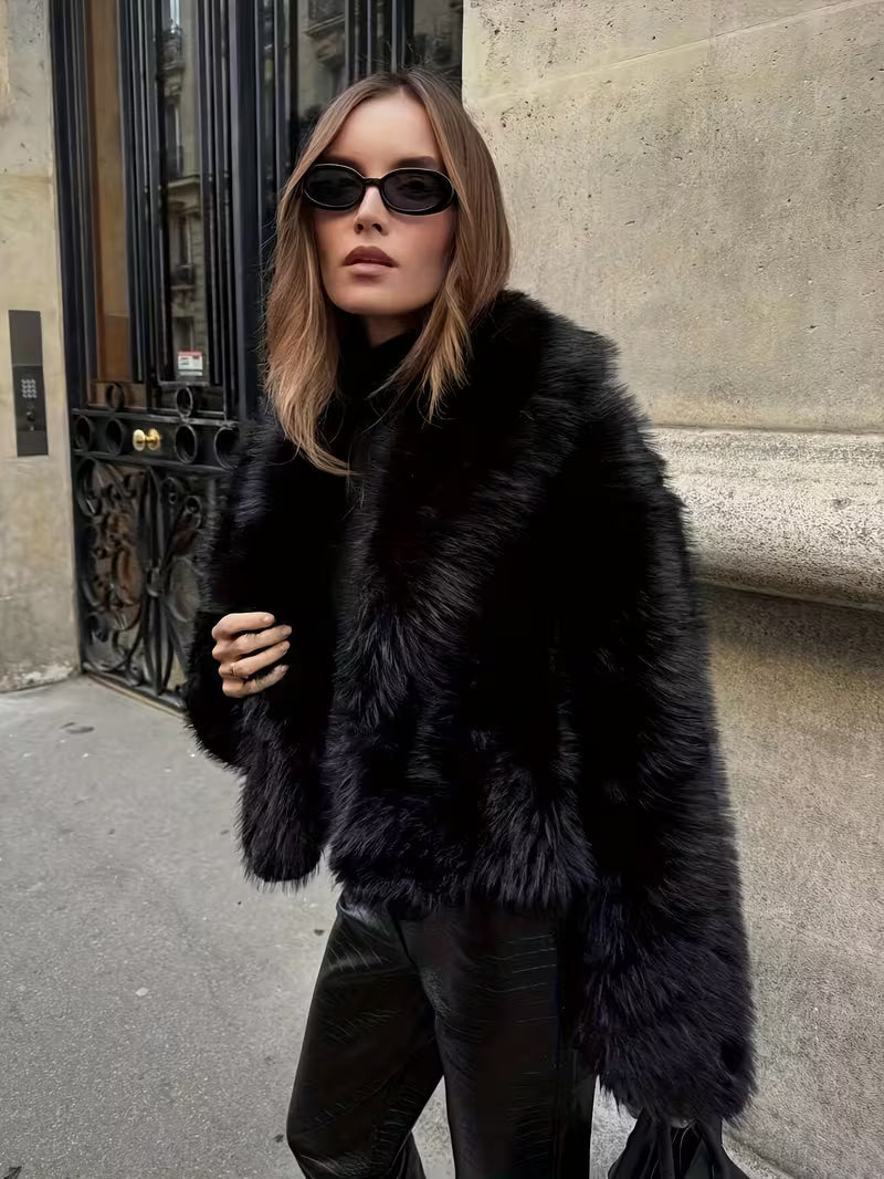 Jorida - Chaqueta Corta Oversize De Pelo Sintético Con Solapas