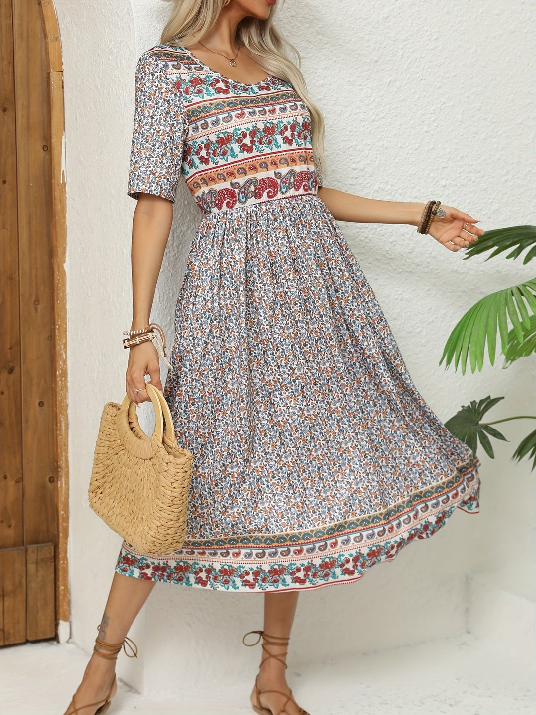 Jeeni - Vestido De Manga Corta Con Estampado Floral