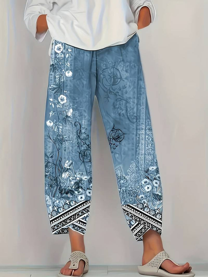 Thimasha - Pantalones Capri Con Estampado Floral Vintage y Cintura Elástica