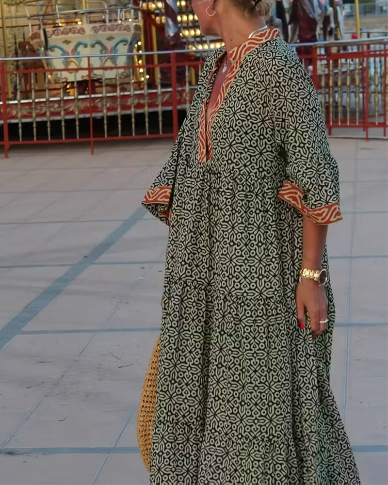 Amandi - Vestido largo Con Cuello en V Estampado