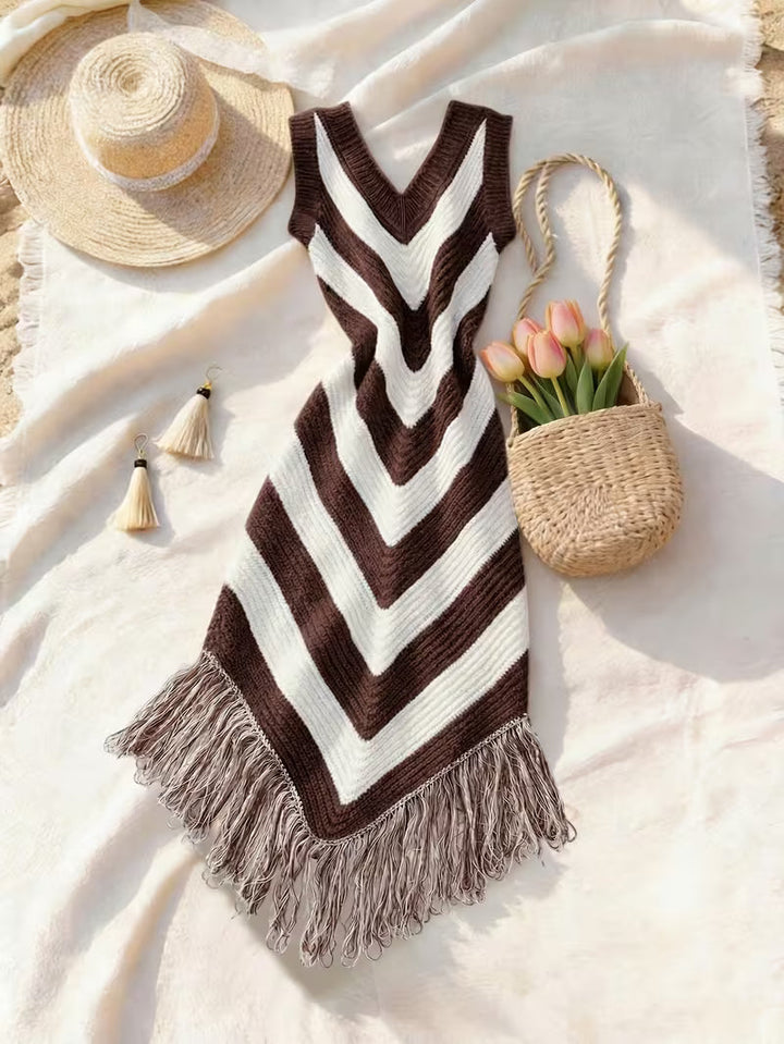 Foley - Vestido De Playa Elástico Con Flecos en El Bajo