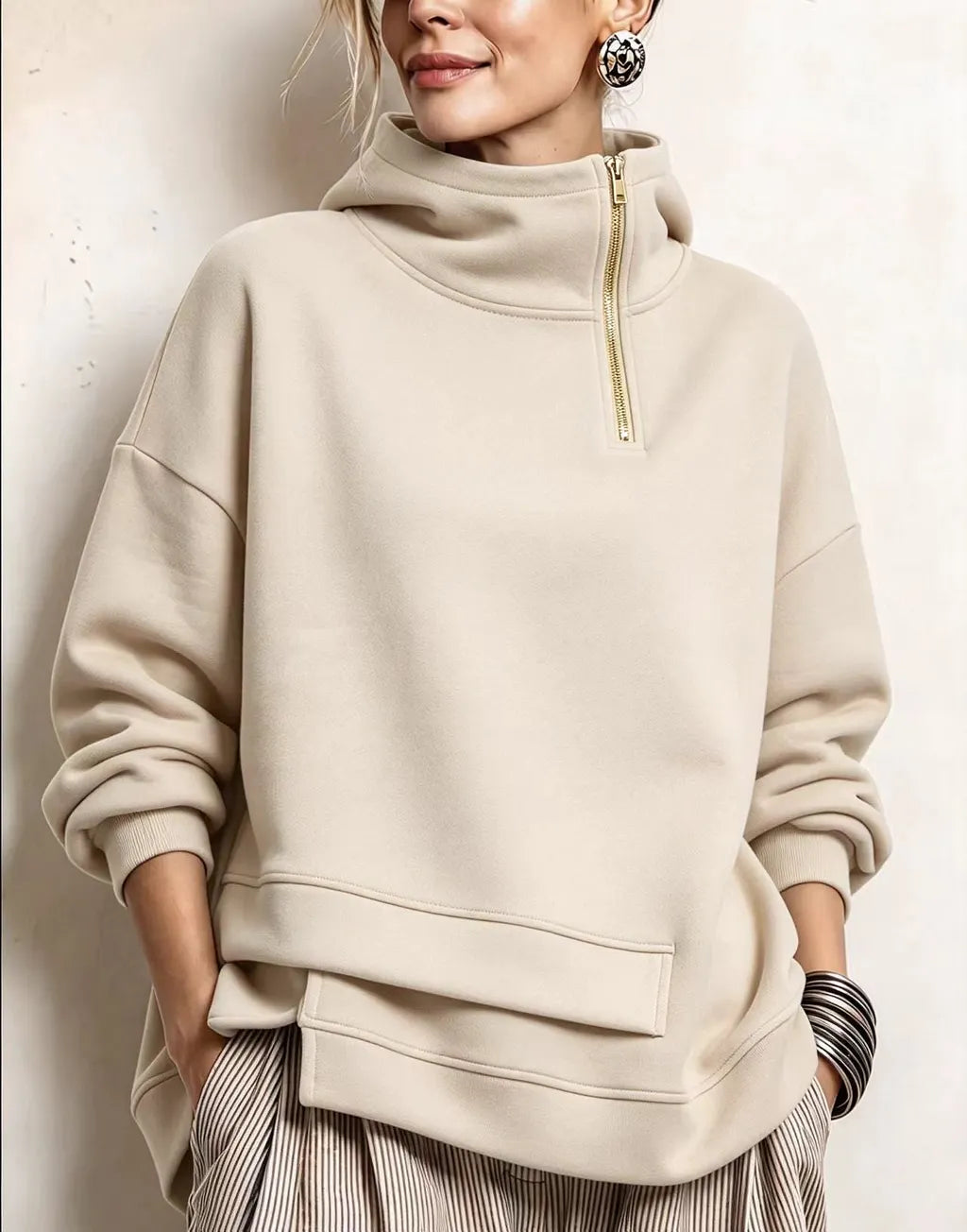 Lyona - Sudadera Moderna Asimétrica De Cuello Alto