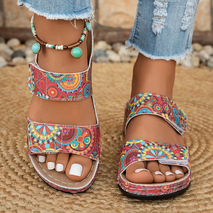 Dhifef - Sandalias De Verano Con Tacón Grueso Y Estampado