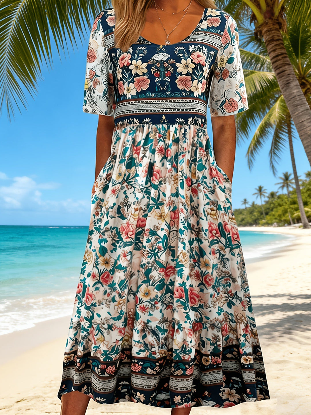 Jeeni - Vestido De Manga Corta Con Estampado Floral