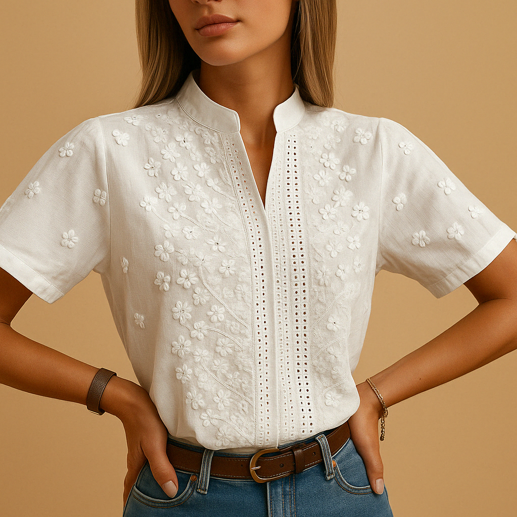 Leanaa - Blusa Moderna Con Bordados Florales