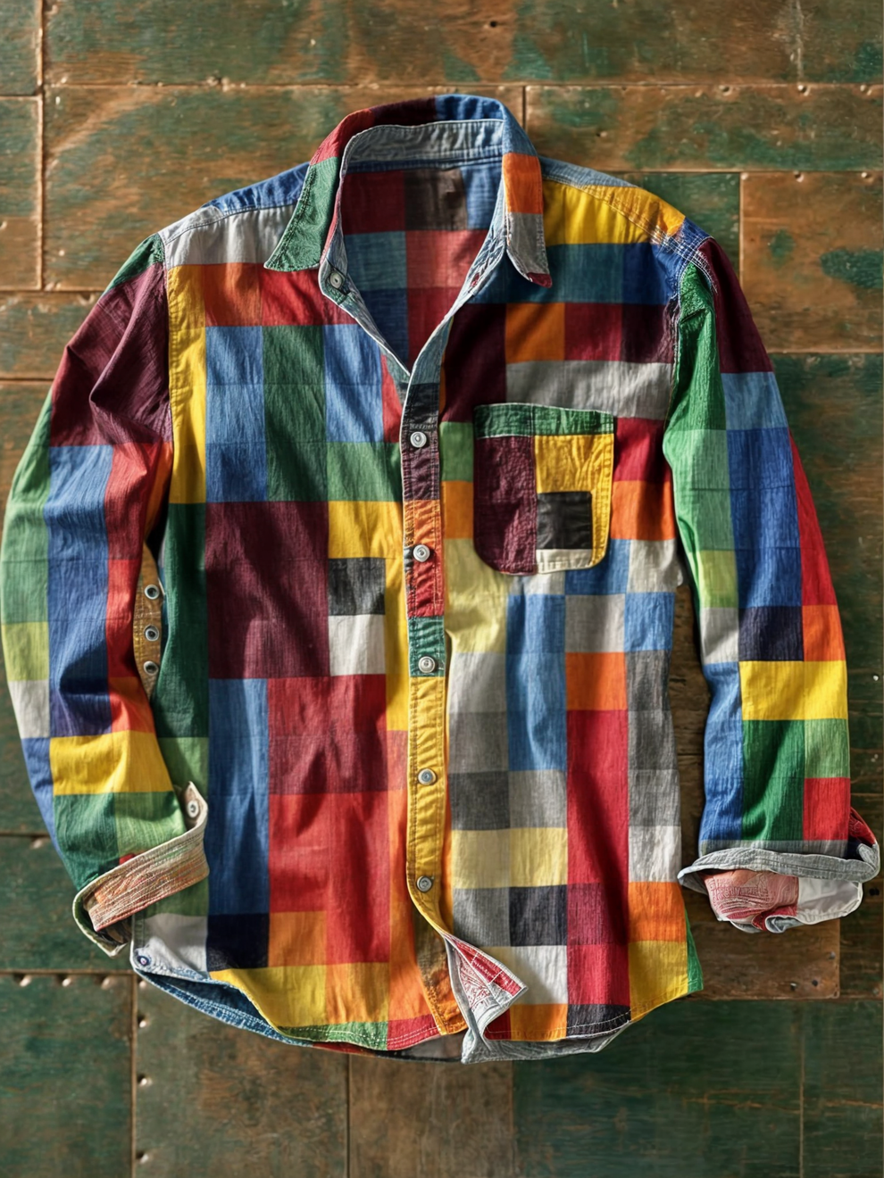 Jhoanny - Camisa De Manga Larga Con Estampado Geométrico De Retazos