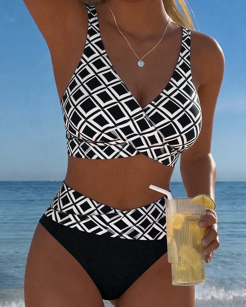 Chelvi - Elegante Bikini De Dos Piezas Con Estampado De Rombos