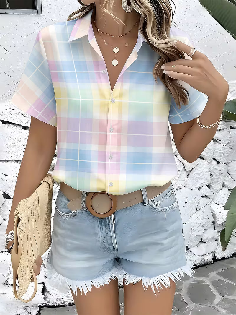 Harrell - Camisa de manga Corta con Estampado de Cuadros