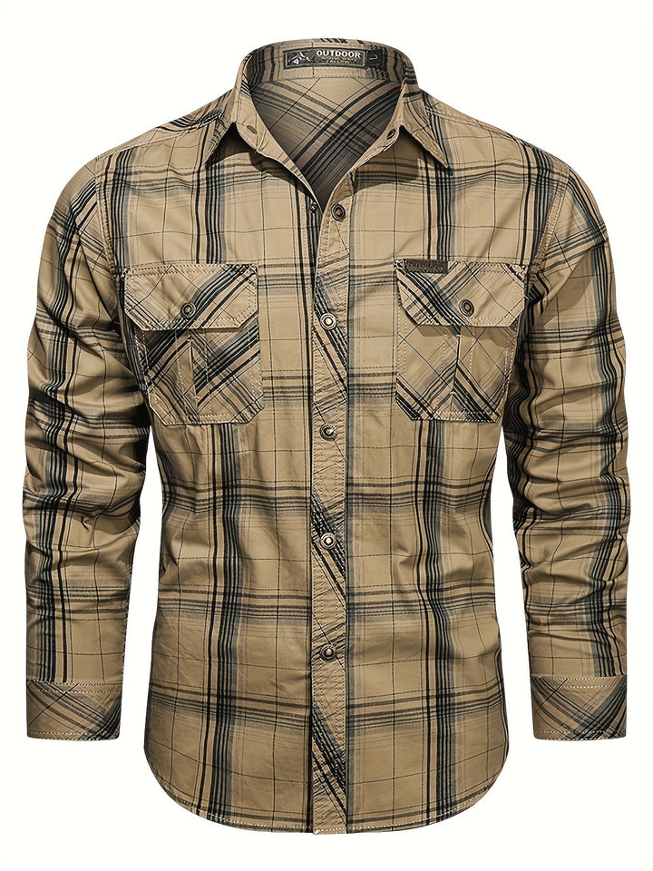 Thimos - Camisa de Manga Larga a Cuadros con Múltiples Bolsillos