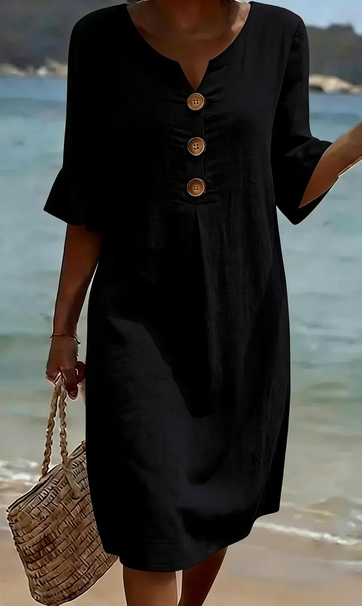 Mlaina - Elegante Midi Vestido Con Botones