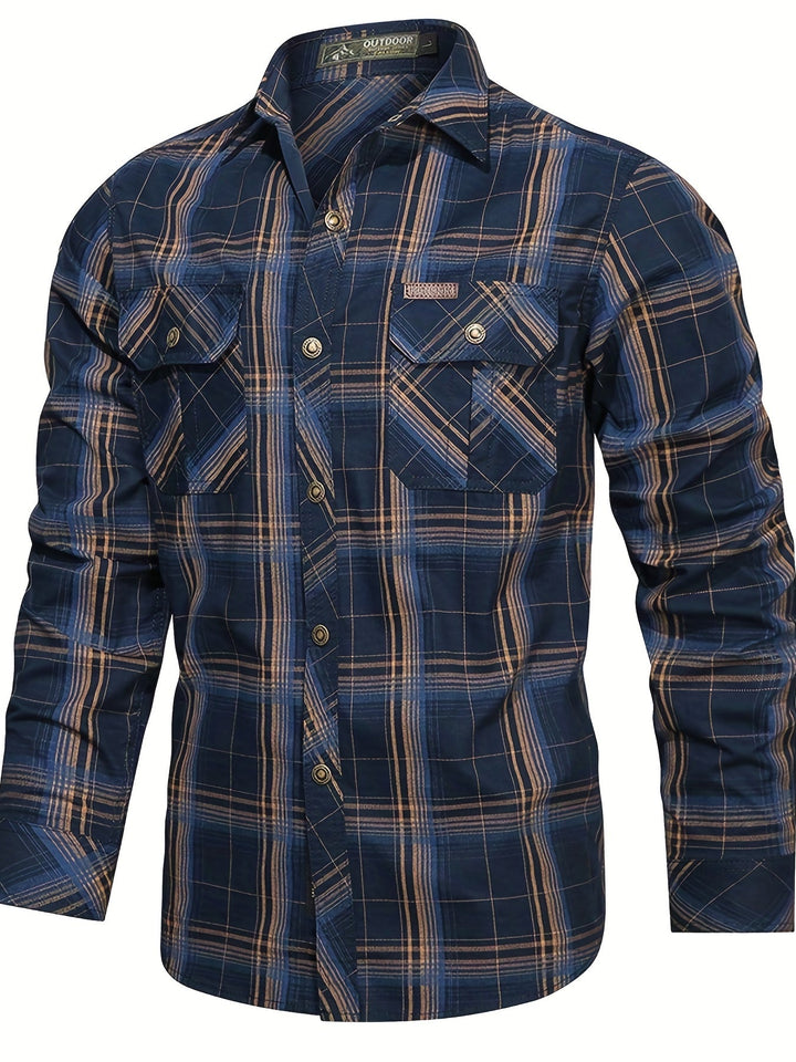 Thimos - Camisa de Manga Larga a Cuadros con Múltiples Bolsillos