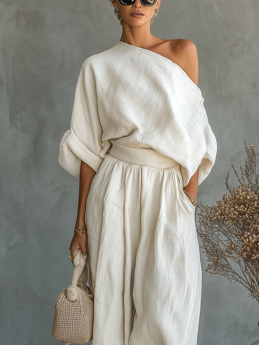 Abira - Conjunto De Top Con Hombros Al Aire y Pantalones Holgados