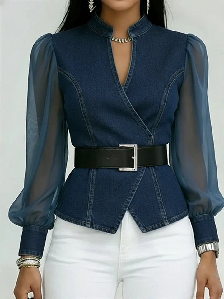 Thakshila - Blusa de Denim Con Corte Estructurado