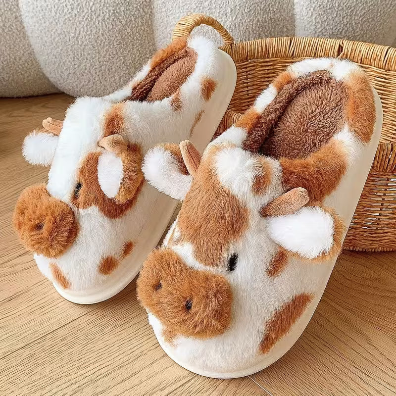 Faliza - Zapatillas De Peluche Para Interior Con Estampado De Vaca Manchada