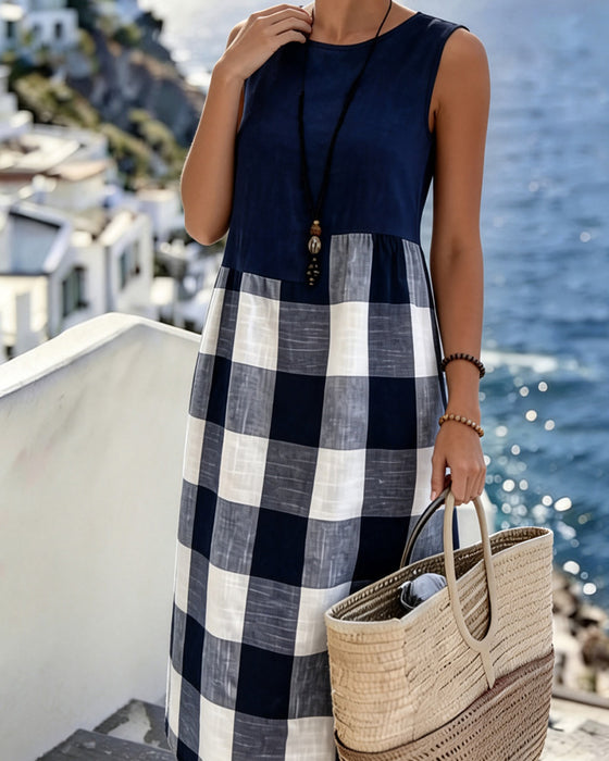 Suzina - Vestido Sin Mangas a Cuadros De Patchwork