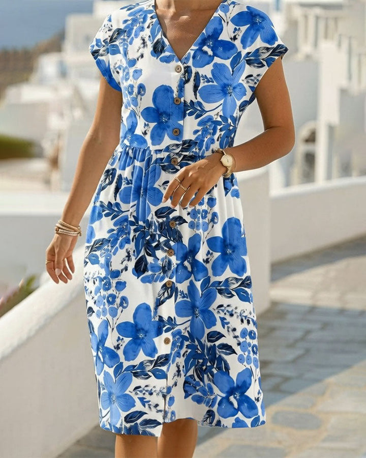 Sinera - Vestido Estampado Floral De Manga Corta